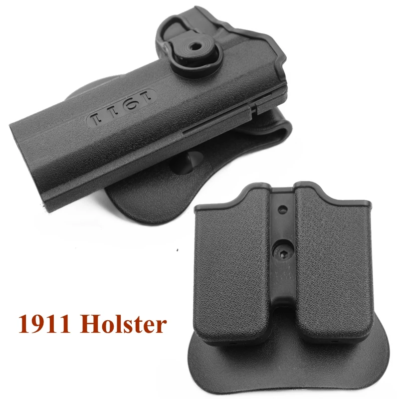 

IMI Type Colt 1911 Right Hand Pistol Gun Holster Double Magazine Paddle Tactical Holster Pouch Case Black Airsoft Hunting