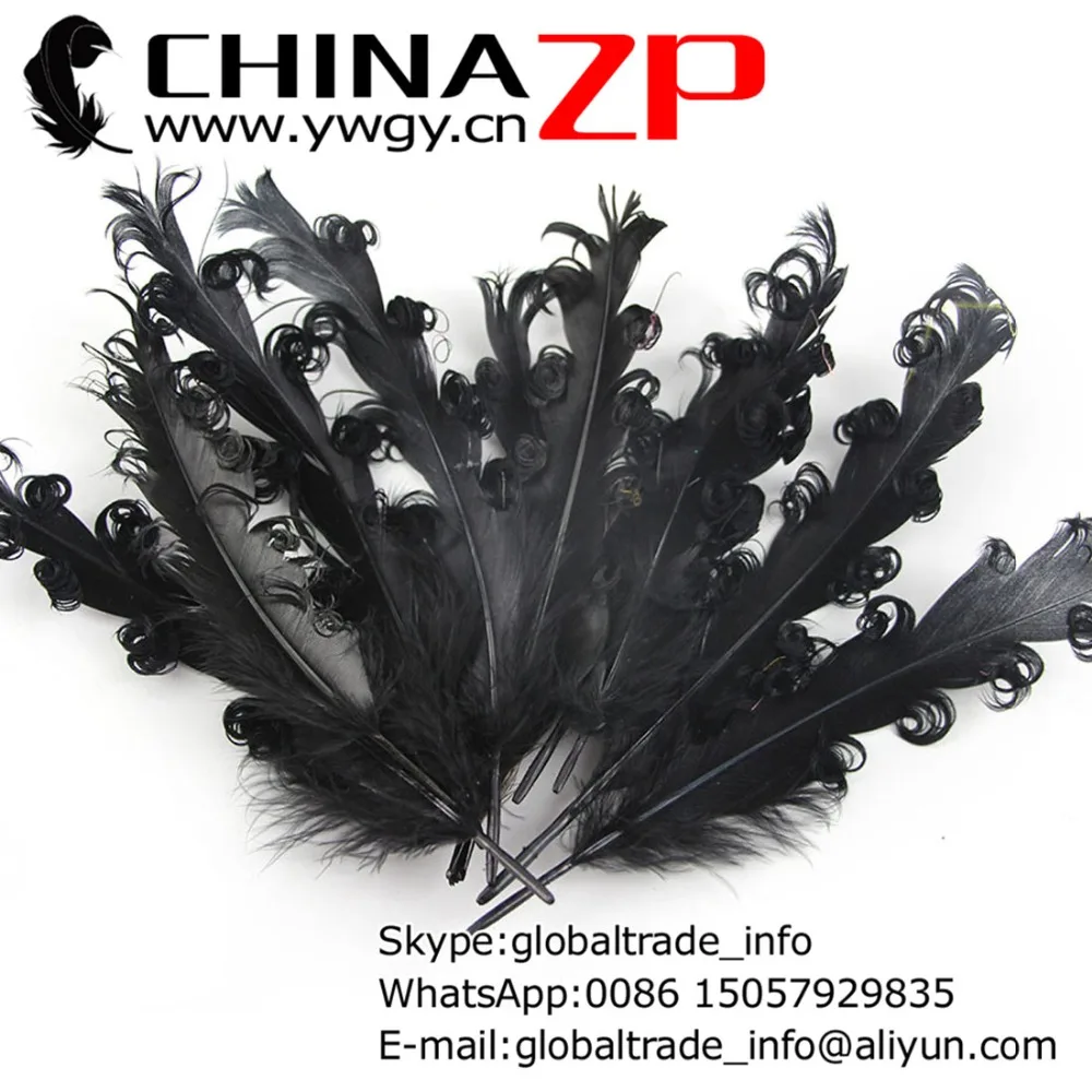

CHINAZP Factory 100pieces/color/lot Top Quality Dyed Black Goose Satinettes Curled Loose Feathers for Hair Accessories