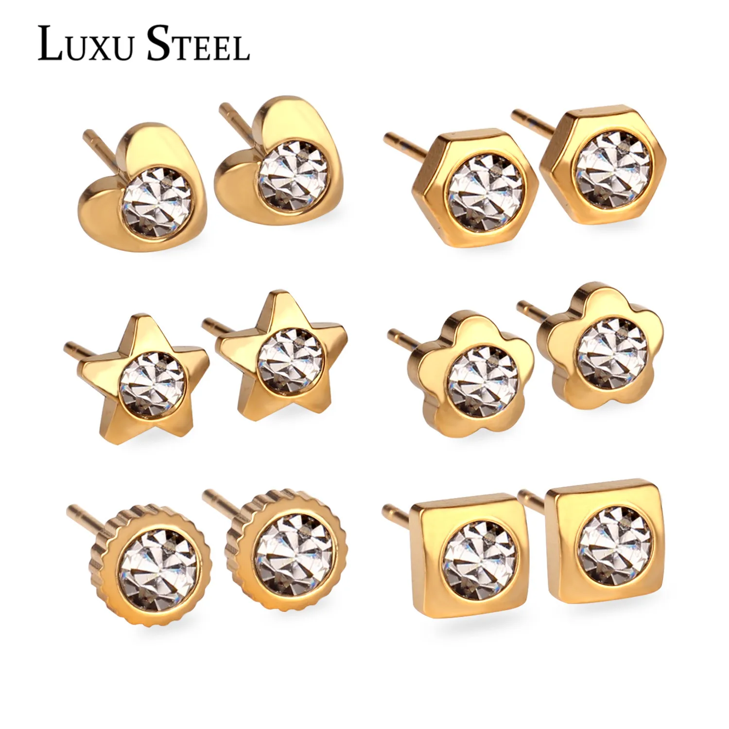 6 пар/коробка серьги гвоздики из нержавеющей стали|earrings set|cubic zirconia stud earringszirconia studs