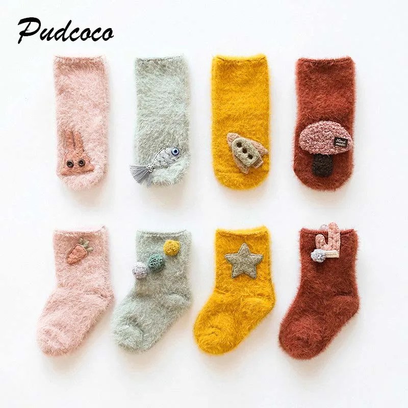 Pudcoco/Носки ярких цветов зимние детские шерстяные носки унисекс с рисунком теплые