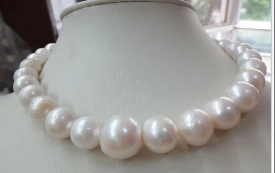 

18"12-14mm natural south sea genuine white nuclear near round pearl necklace