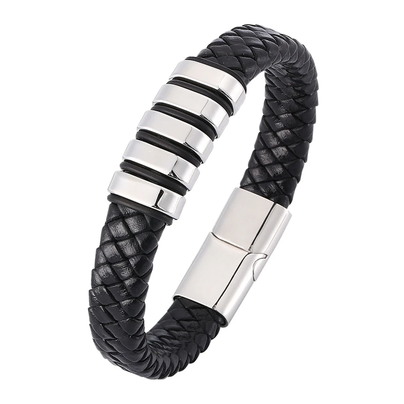 Мужской браслет из натуральной кожи с магнитной застежкой | Украшения и