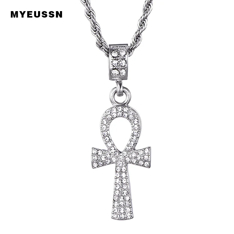 Bling Jewels украшение кристалл Ankh кулон/ожерелье мужской ледяной из сплава Веревка