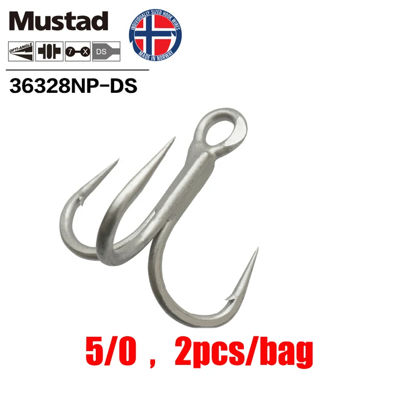 5 Рыболовный крючок Mustad Norway, высокое качество, Высокоуглеродистая сталь, тройной рыболовный крючок, 2/0-7/0, 36328NP-DS - Цвет: 5