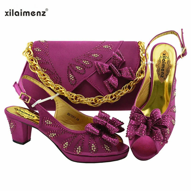 Comfortable Heels Hot Selling 20189 Pink Color Woman Shoes And Matching Bag Set Italian Style Pumps For Party | Обувь
