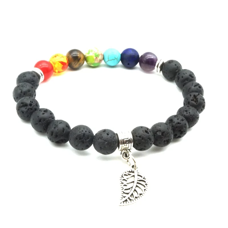 Бусины из черного лавового камня 8 мм семь чакр листья дерева диффузор для