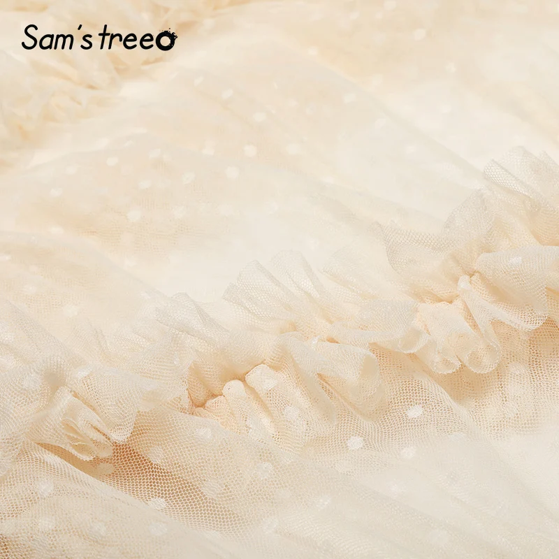 Samstree/однотонное кружевное платье цвета хаки с оборками в минималистическом стиле, женские платья года, летнее винтажное платье до щиколотки, в горошек, без застежки, женское вечернее платье
