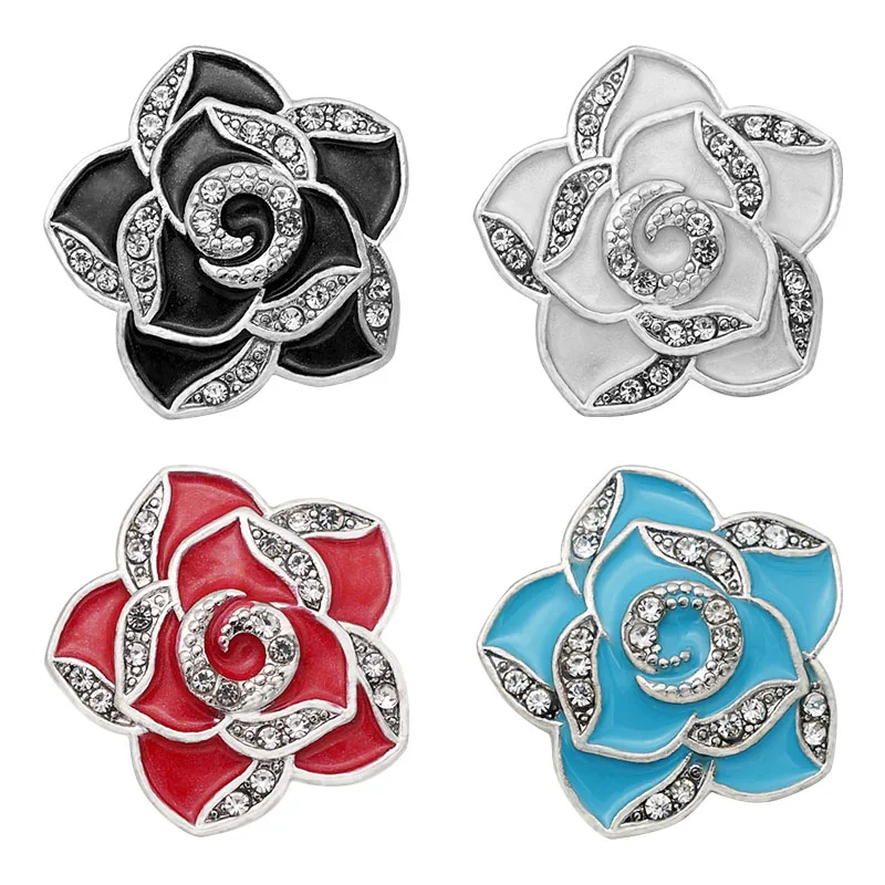 

KZ3328 New Beauty Oil flower Rose Crystal 20mm snap buttons fit DIY 18mm snap jewelry fittings wholesale