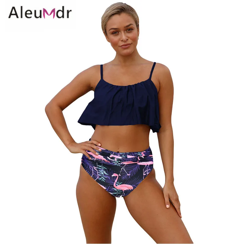 Aleumdr женский купальник 2019 Новый Белый Топ с рюшами низ высокой талией сексуальный