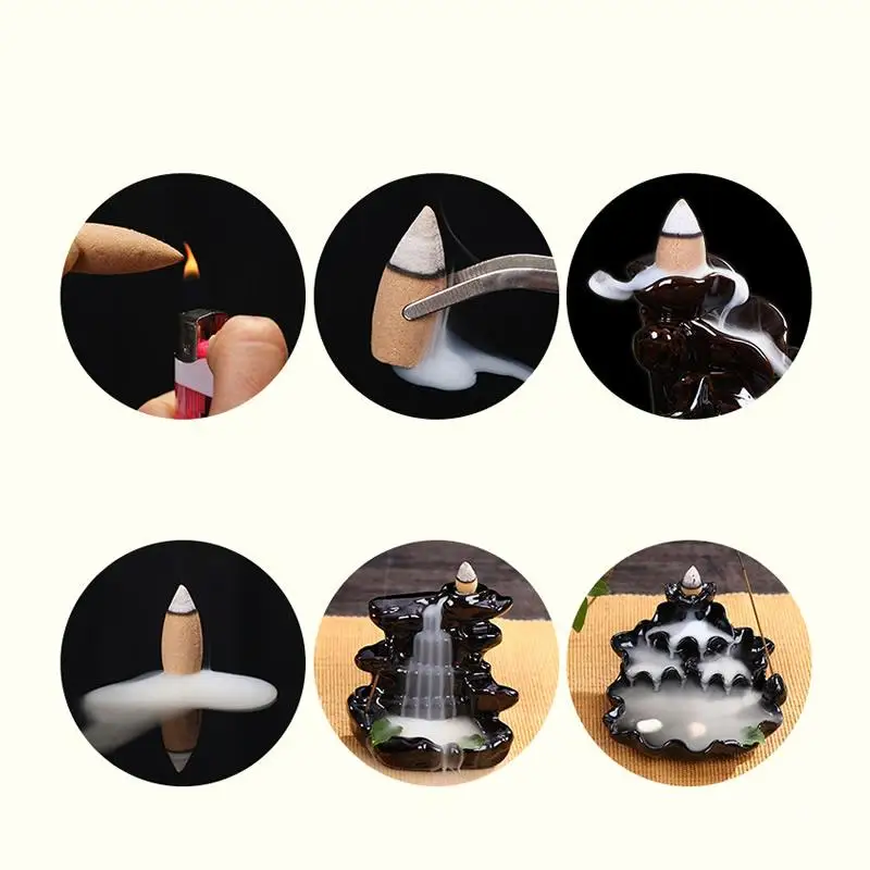 

65pcs/Box Sandalwood Backflow Incense Smoke Tower Cone Incense Indoor Aromatherapy Incense with Storage Bottles Use In Home