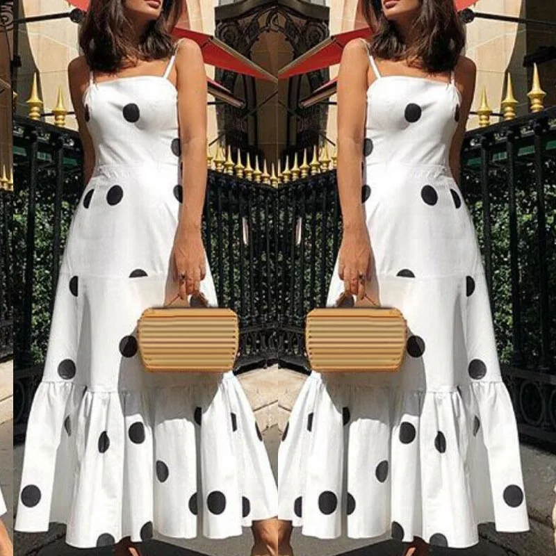 Повседневное платье-комбинация с узором в горошек на бретельках Boho Коктейльные