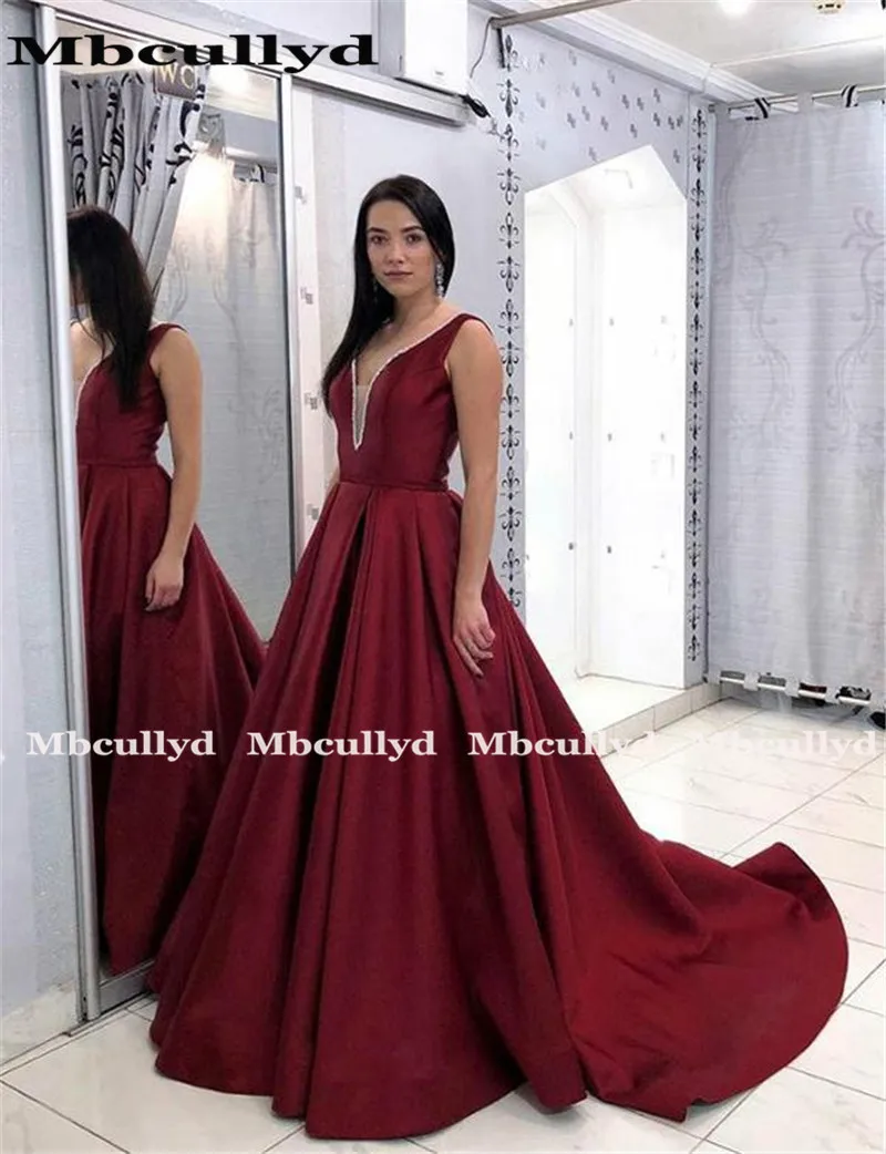 Длинные Выпускные платья Mbcullyd с бусинами и V-образным вырезом для женщин 2020