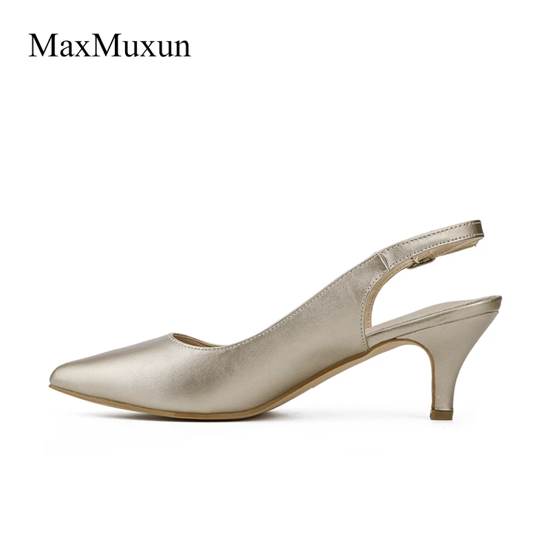 MaxMuxun Women High Heels Pointed Toe Classic Slingback Pumps Sexy Ladies Dress Court Formal Black Gold Wedding Dance Shoes | Обувь
