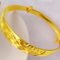 thick adjustable bangle yellow gold filled womens bangle bracelet dragon phoenix pattern
