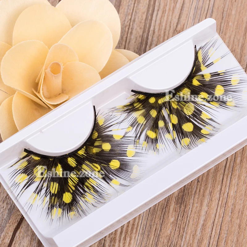 Yellow dot ICYCHEER 1 пара Новые Необычные мягкие перьевые накладные ресницы для макияжа Красочные ресницы для наращивания косметика - Цвет: Yellow dot