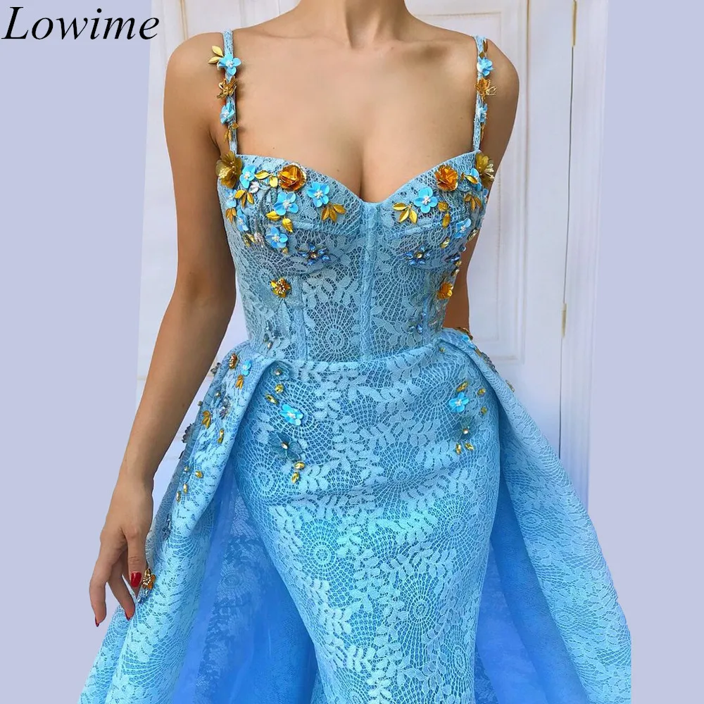 

Sky Blue Lace Muslim Evening Dresses 2019 Long Mermaid Sexy Robe De Soiree Women Prom Party Gowns Dubai Abiye Gece Elbisesi