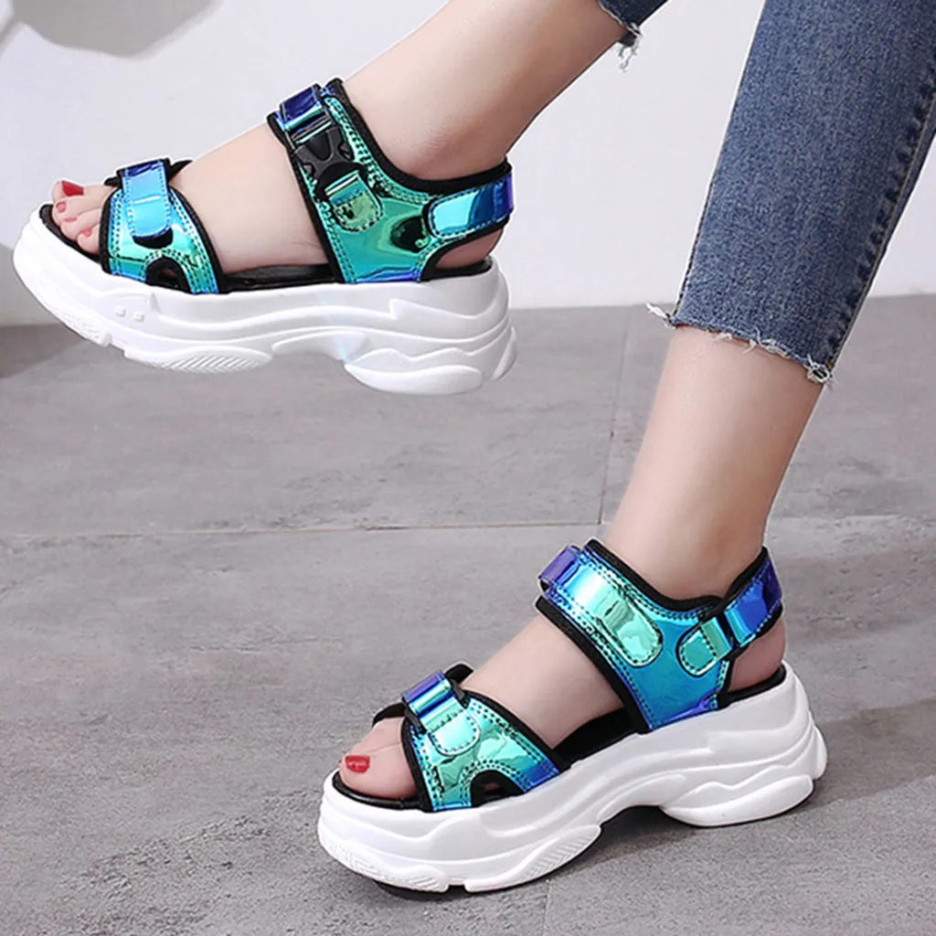 SAGACE/Босоножки женская обувь с блестками на толстой подошве открытым носком