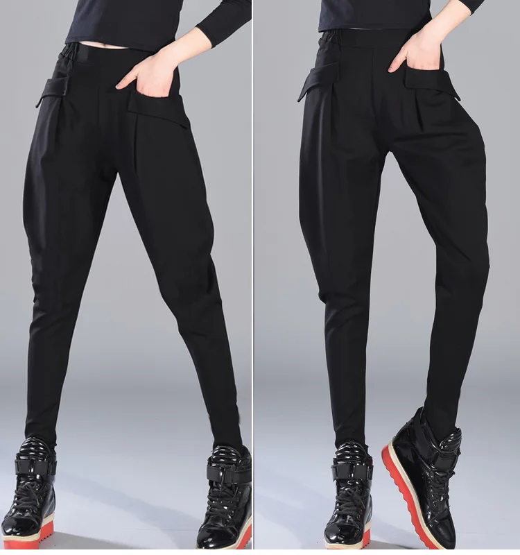 Брюки-шаровары из хлопка и полиамида размера плюс для зимы с высокой талией