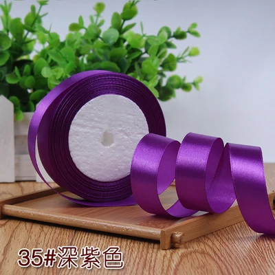 35 Dark purple 6/10/15/20/25/40 мм атласная лента корсажная лента для свадьбы для рождественской вечеринки украшения ручной работы с бантом ленты для поделок карточная игра подарки Обёрточная бумага расходные материалы - Цвет: 35 Dark purple