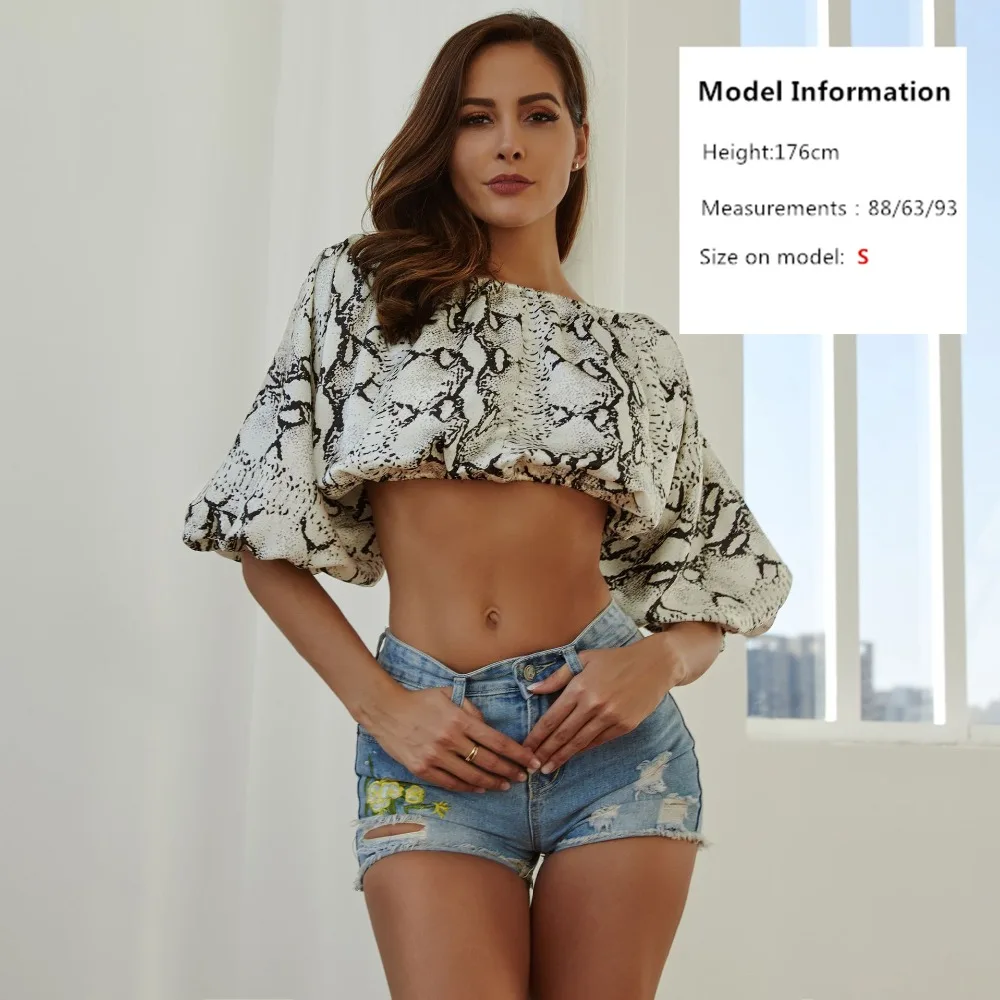 Женские топы 2019 летняя Модная рубашка с принтом змеи плюс размер сексуальная