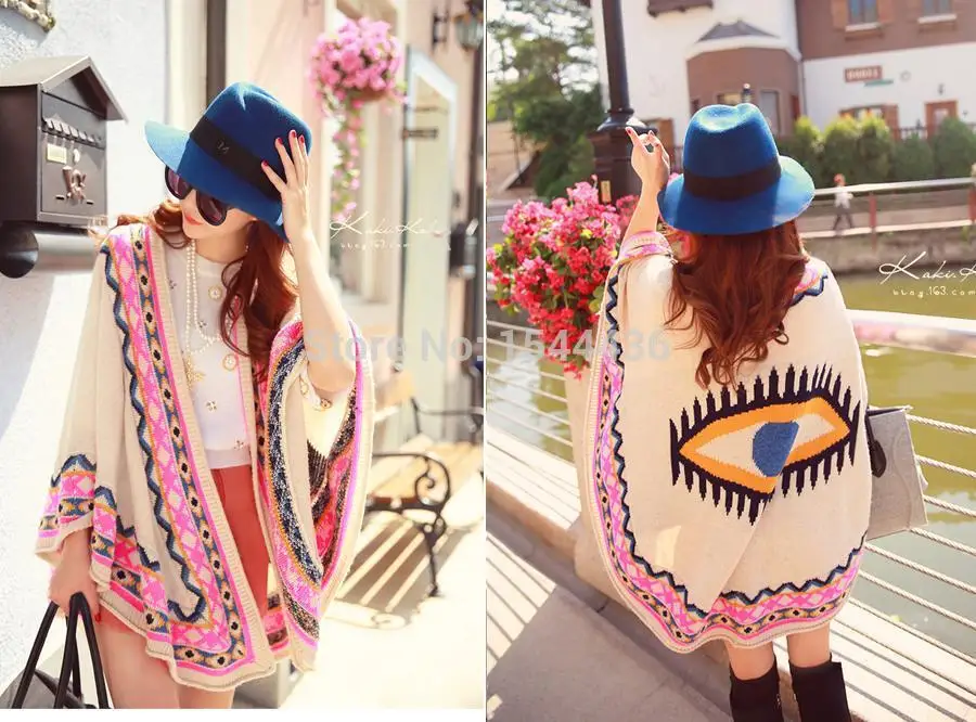 Для женщин Винтаж открытой передней пончо жакет-Болеро для глаз индийский