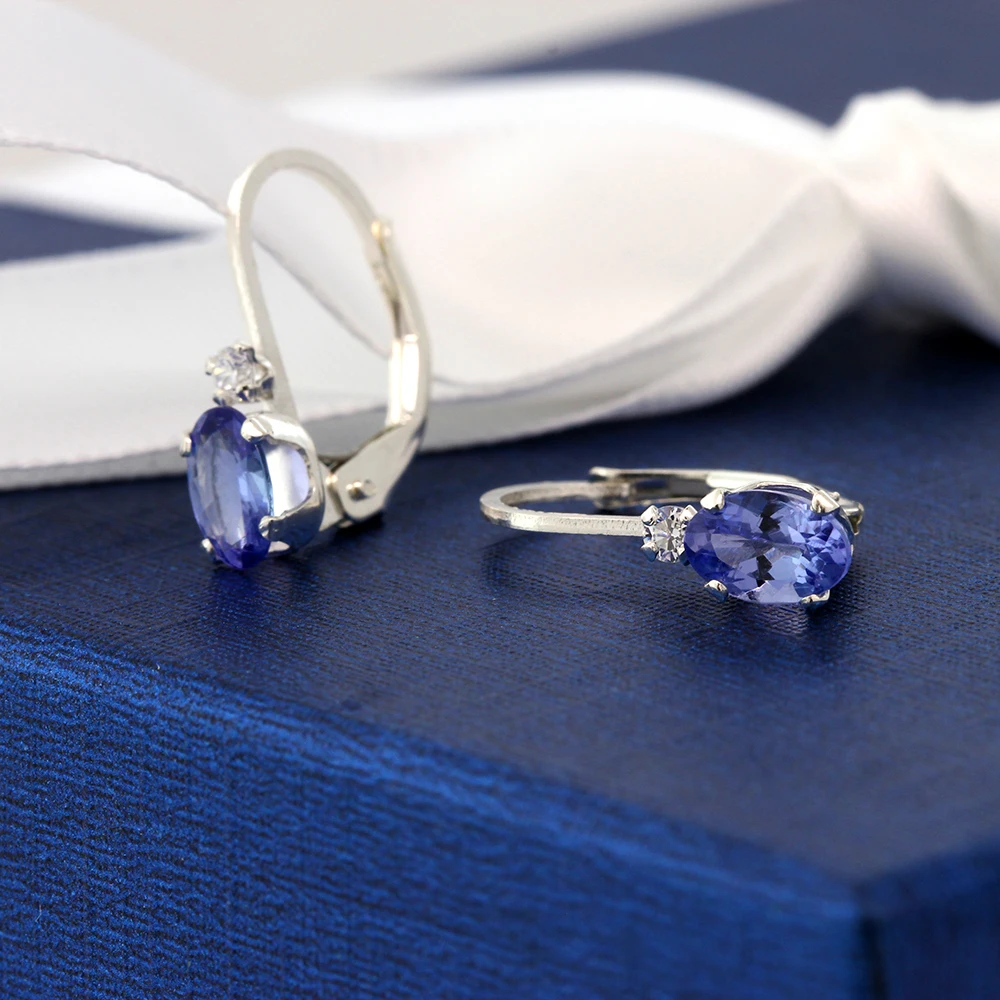 0.98 СТ овальный синий танзанитовая белый сапфир 925 Leverback серьги|earrings 925|earrings forearrings