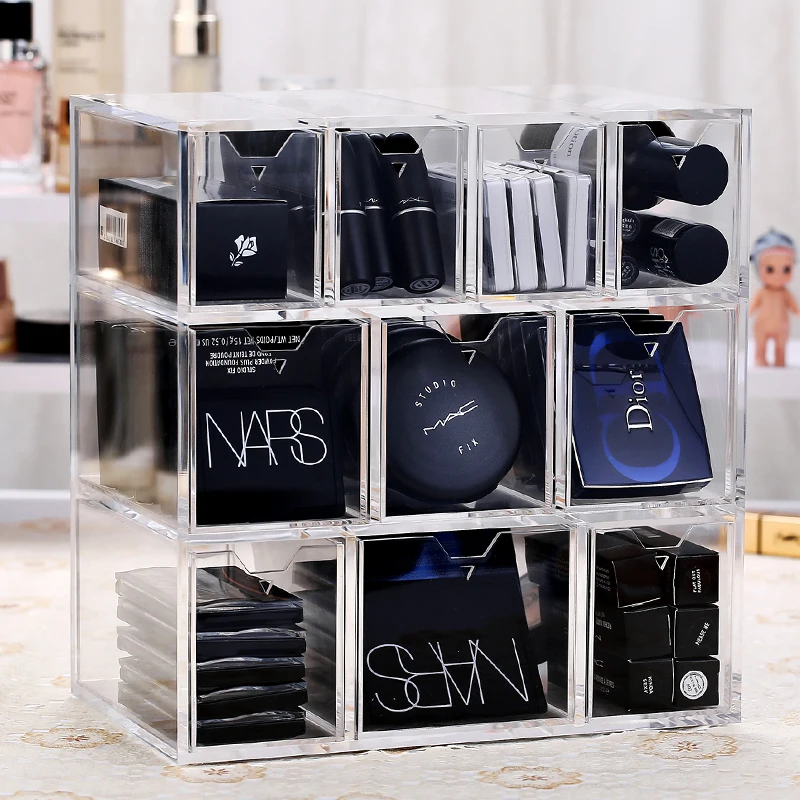 Прозрачная акриловая коробка органайзер для косметики вместительный Органайзер