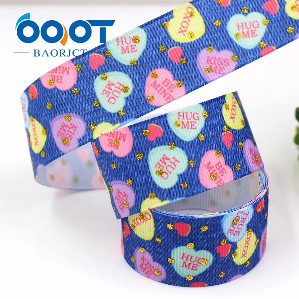 OOOT BAORJCT G-18808-878, 10 ярдов 25 мм Золотой блестящий напечатанный grosgrain лента DIY головной убор Свадебная подарочная упаковка материал