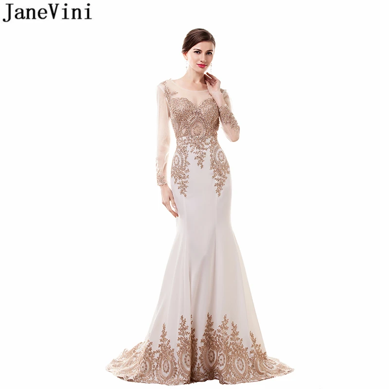 JaneVini винтажные платья для матери невесты с рукавом золотым кружевом и