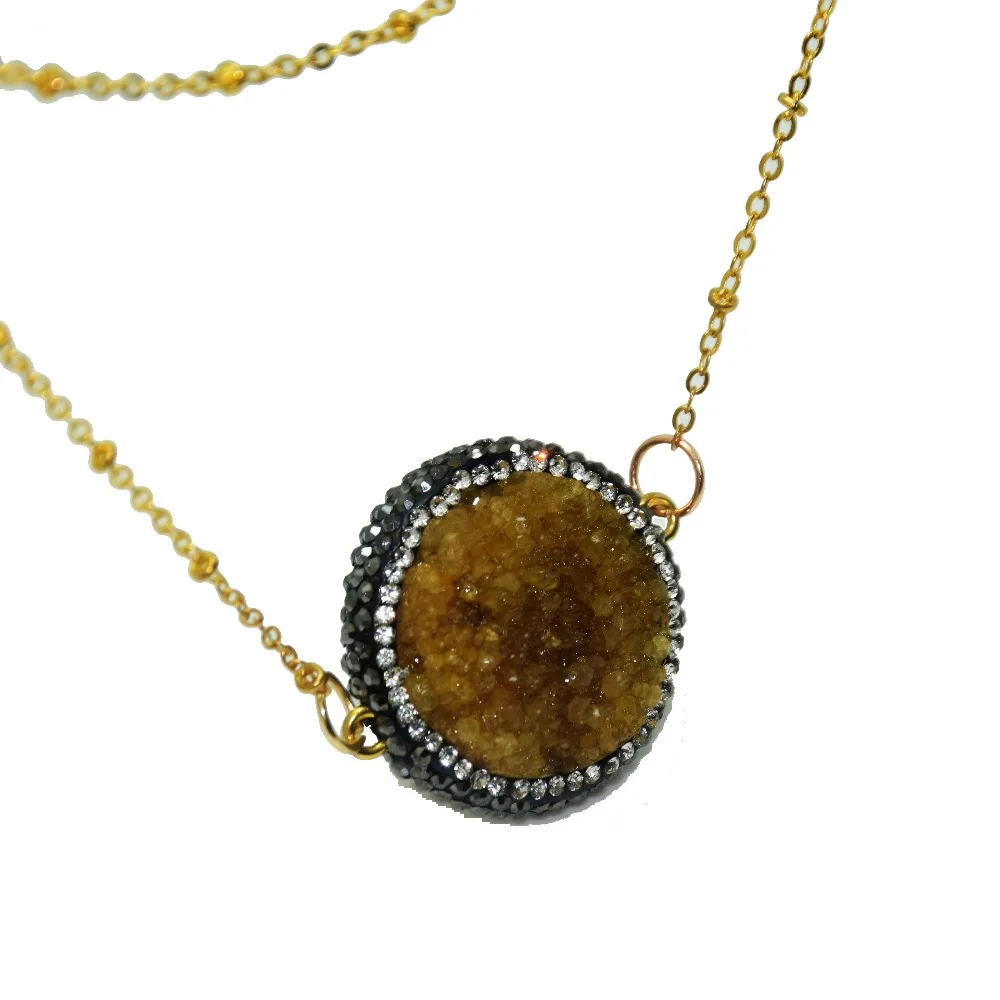 Fashion Jewelry Raw Crystal Quartz natural stone chain Necklace men geode druzy connector necklace with rhinestone crystal paved | Украшения