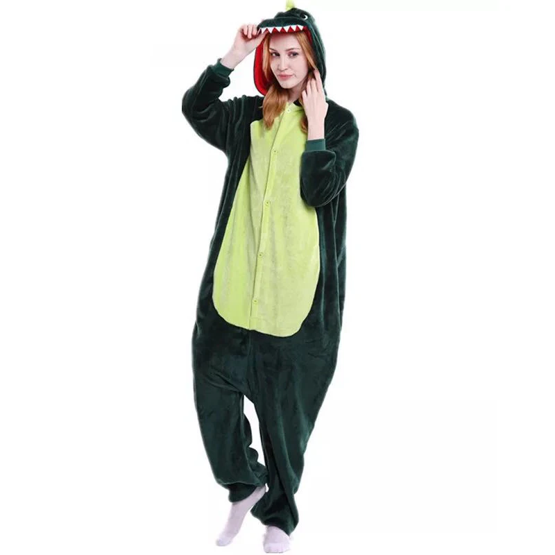 Green Dragon Зимние пижамы с единорогом, стежка, пижама с животными, пижама Кигуруми для женщин и мужчин, унисекс, фланелевая ночная рубашка для взрослых, комплекты домашней одежды - Цвет: Green Dragon