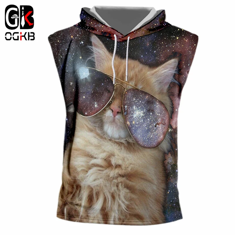 OGKB летний топ на бретелях с капюшоном для женщин/мужчин Забавный принт Alien Cat 3D