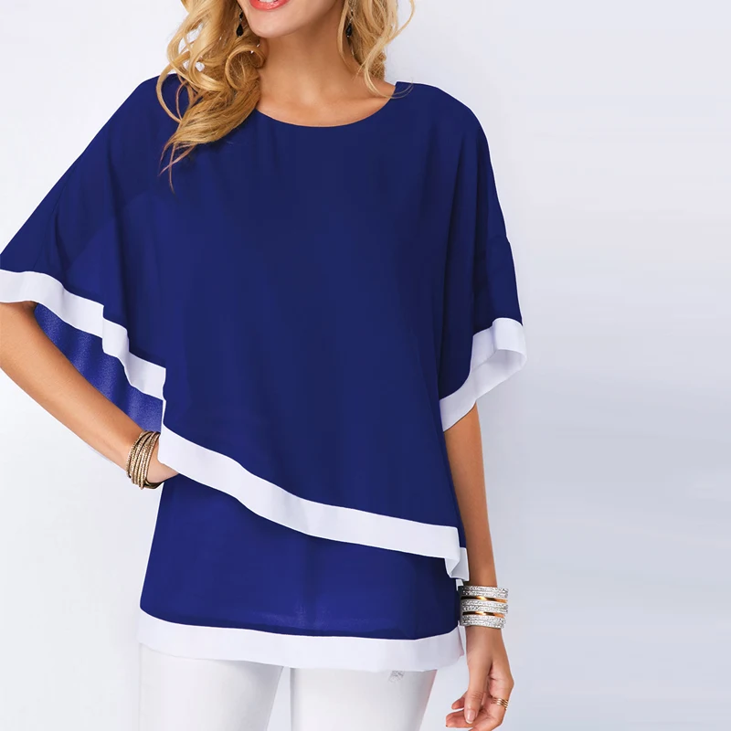 Женская шифоновая блузка с круглым вырезом повседневная Асимметричная в стиле