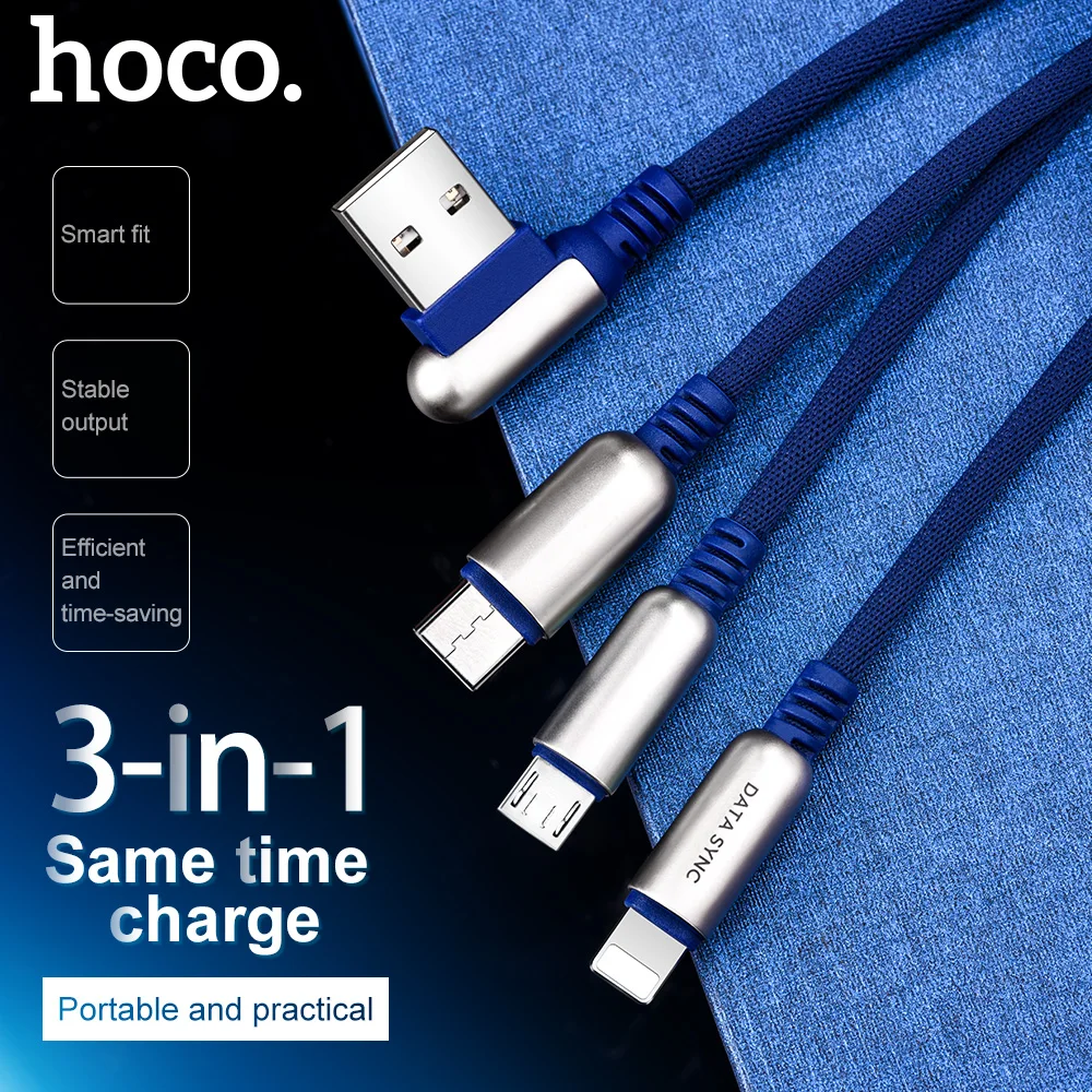 HOCO USB кабель для iPhone X XS XR 8 7 зарядное устройство 3 в 1 Micro USB кабель для Android usb type c type-c кабели для мобильных телефонов