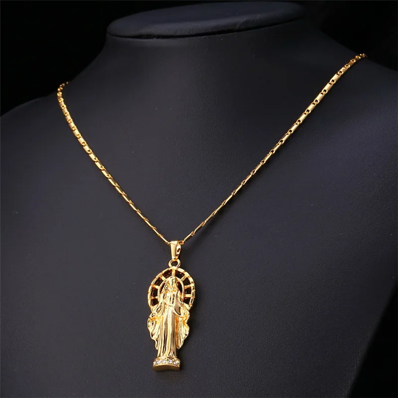 U7 Позолоченный Дева Марии Кулон С Цепочкой Ожерелье Для Женщин/Мужчин