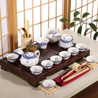 complete tea set chinese kungfu solid wood tea tray porcelain tea pot tureen pitcher tea cups china ceramic tureen wooden table