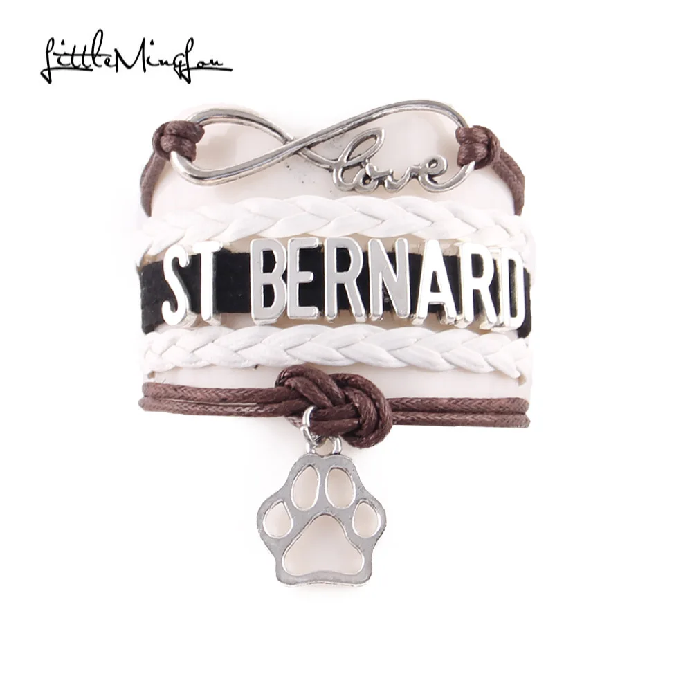 

Little MingLou Infinity love st bernard dog Bracelet pet paw Charm leather wrap men bracelets & bangles for Women jewelry