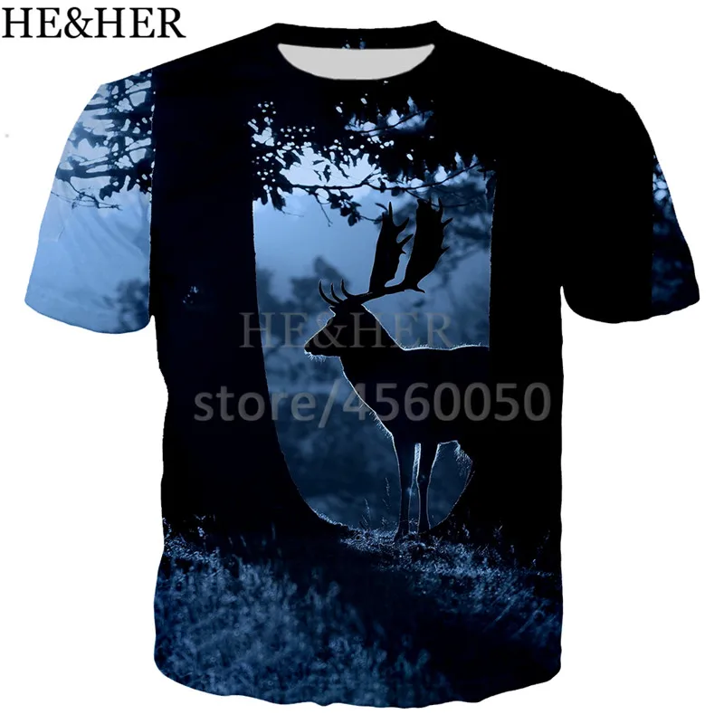 Футболка Мужская/женская с 3D-принтом оленя смешная стильная рубашка коротким