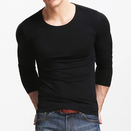 2021 Мужская Повседневная футболка с длинным рукавом круглым вырезом однотонное