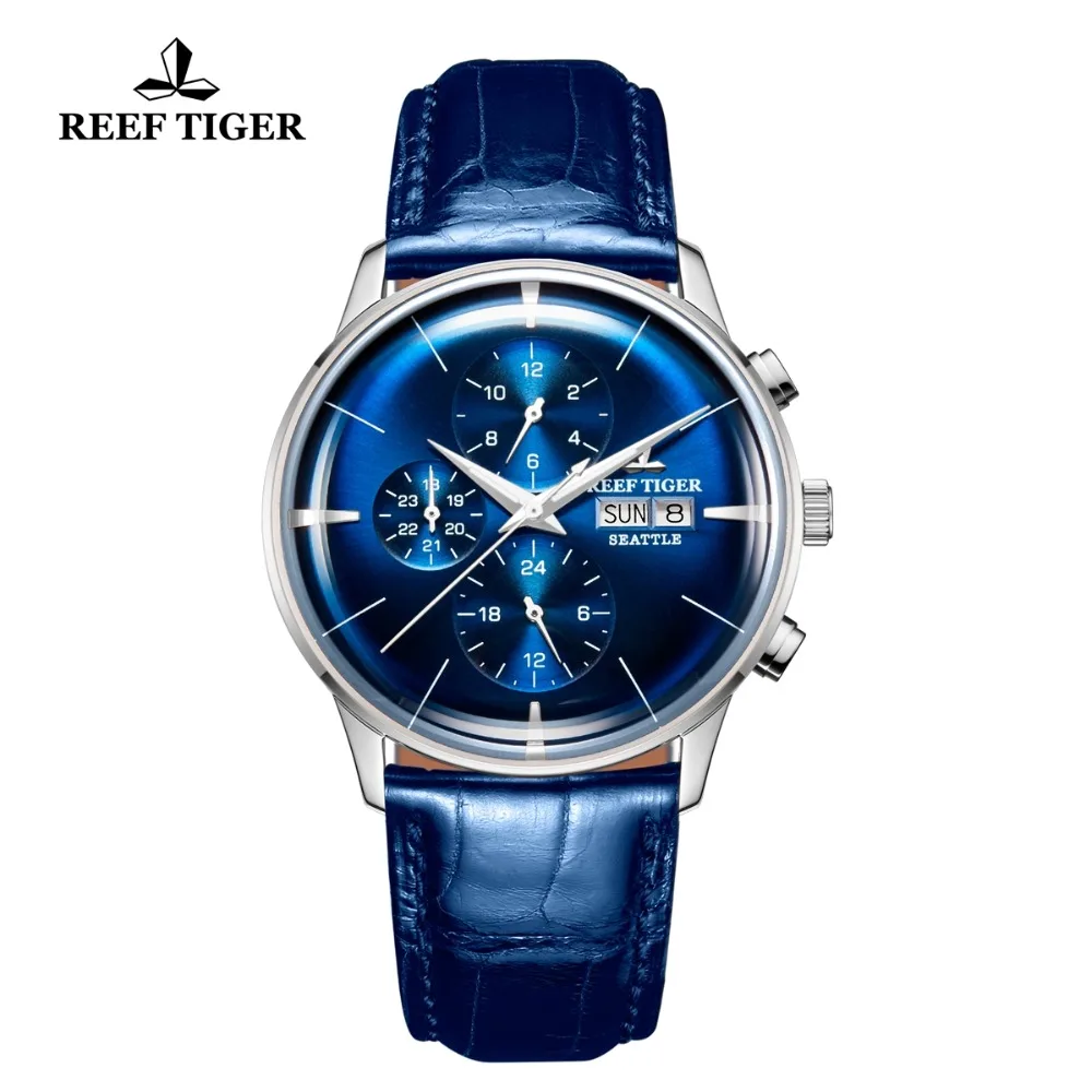 Reef Tiger, новинка, топ класса люкс, мужские часы с синим циферблатом, многофункциональные, Мужские автоматические механические наручные часы, Relogio Masculino, RGA1699