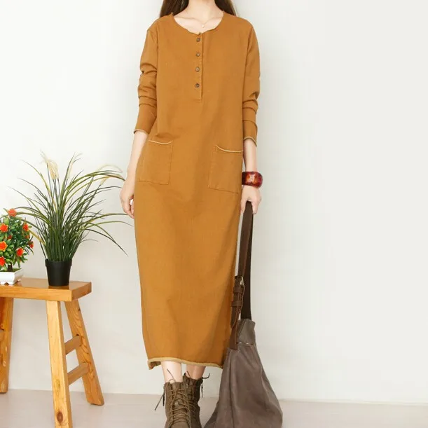 Темперамент ретро вязать хлопок o образным вырезом Длинные рукава деним Мори