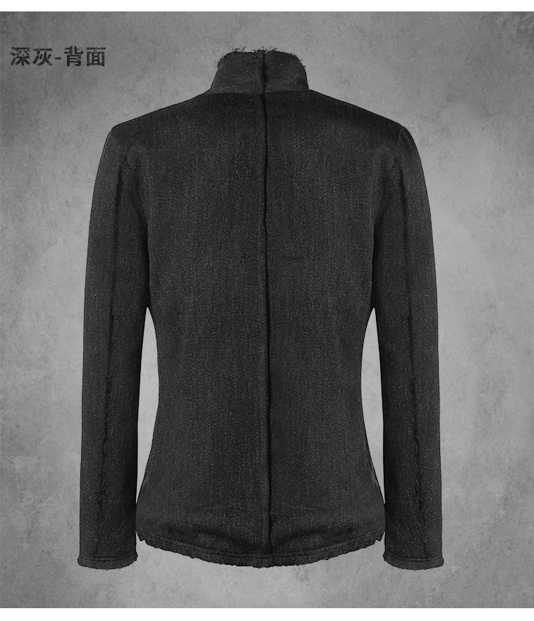 New Spring Retro Black Fur-trimmed Casual Slim Black European Style Suit for Men Stand Collar Men Suit Blazer Brand F8288
