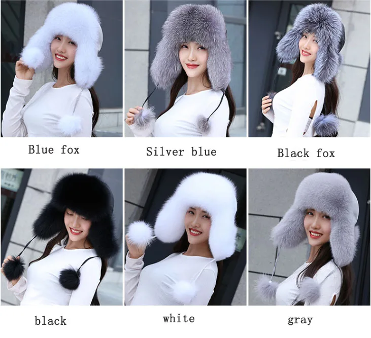 19 nuevo invierno ruso натуральный Лисий sombrero de piel caliente Venta caliente buena calidad piel de zorro bombardero sombreros g