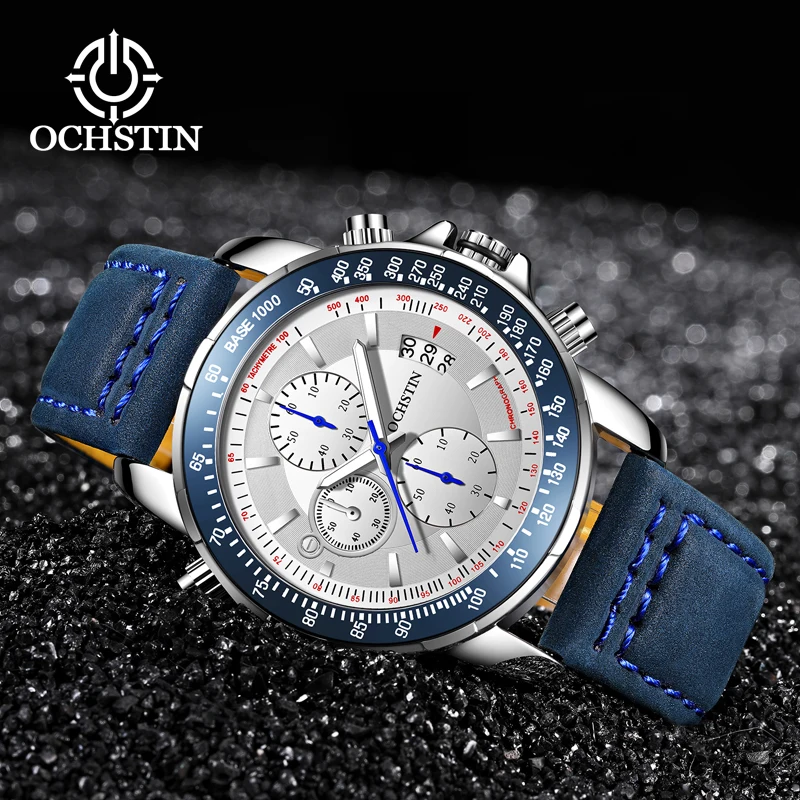 OCHSTIN мужские часы с хронографом, спортивные мужские часы, водонепроницаемые, кожаные, erkek kol saatleri, montre homme, люкс, Relogio Masculino