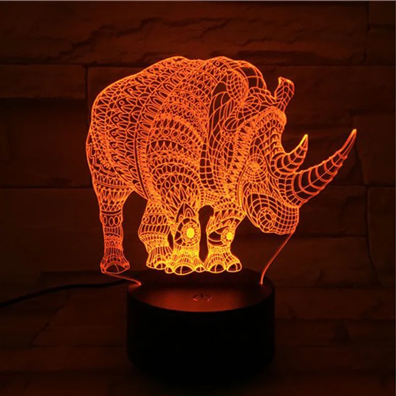 Детский Рождественский подарок Rhinoceros светодиодсветодиодный 3d настольные лампы