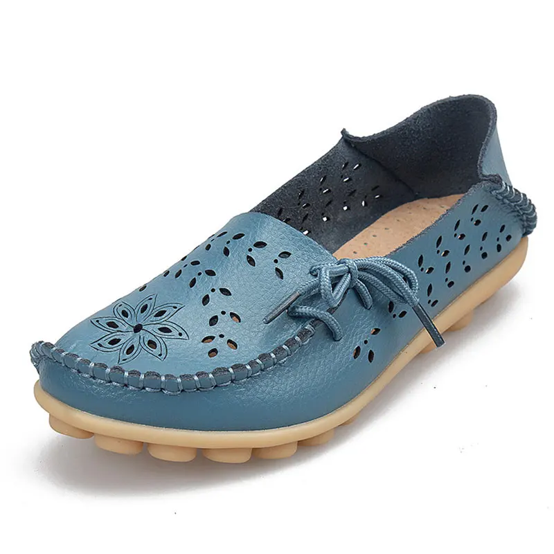 light blue Большой размер 35-44, женская обувь из натуральной кожи г. Новые модные мягкие повседневные туфли на плоской подошве, на шнуровке, с вырезами Нескользящая Уличная обувь в горошек - Цвет: light blue