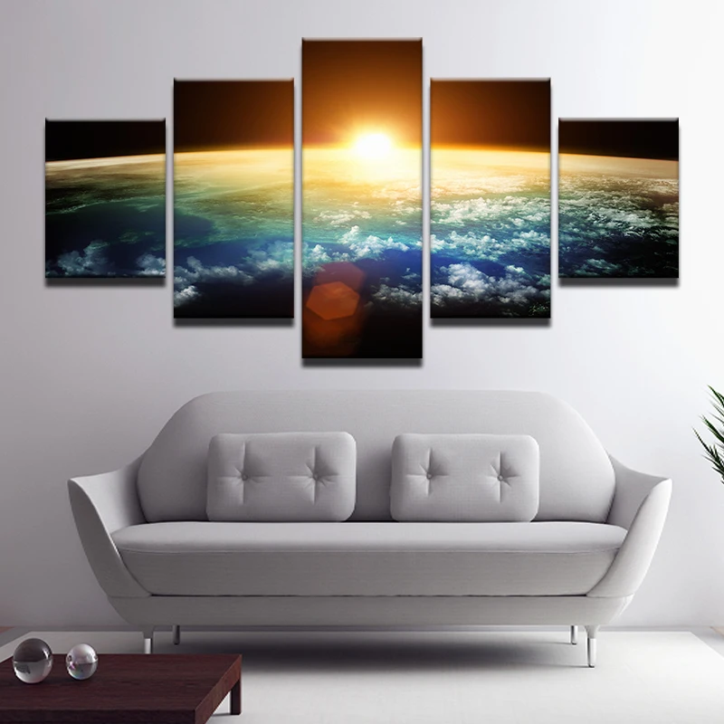 Восходящее солнце посмотреть на нашей планеты из космоса 5 шт. холсте Картина