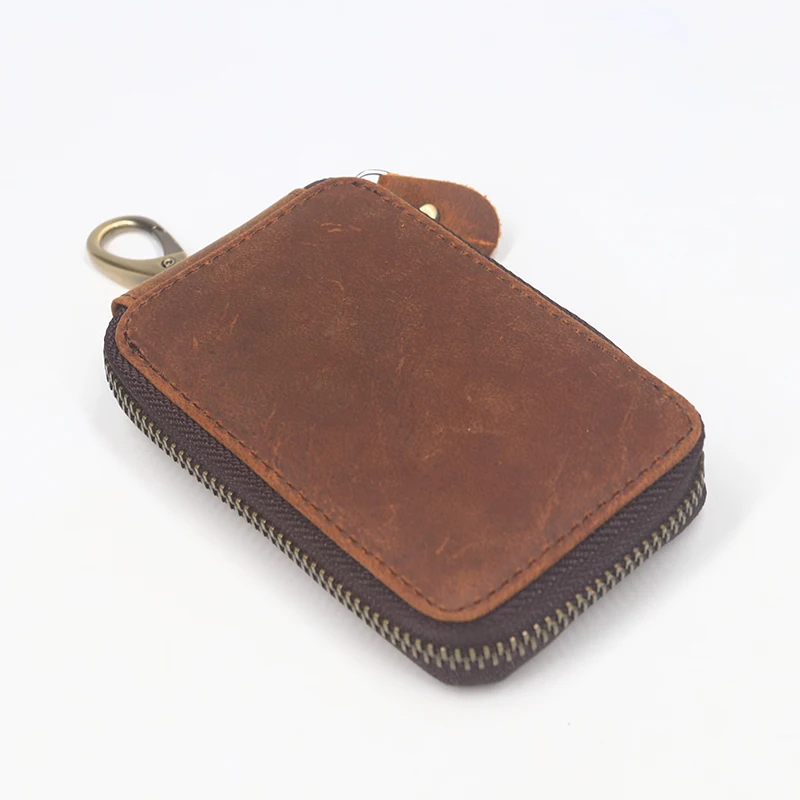 Кошелек для ключей SIMLINE из натуральной кожи Винтажный чехол на молнии Crazy Horse