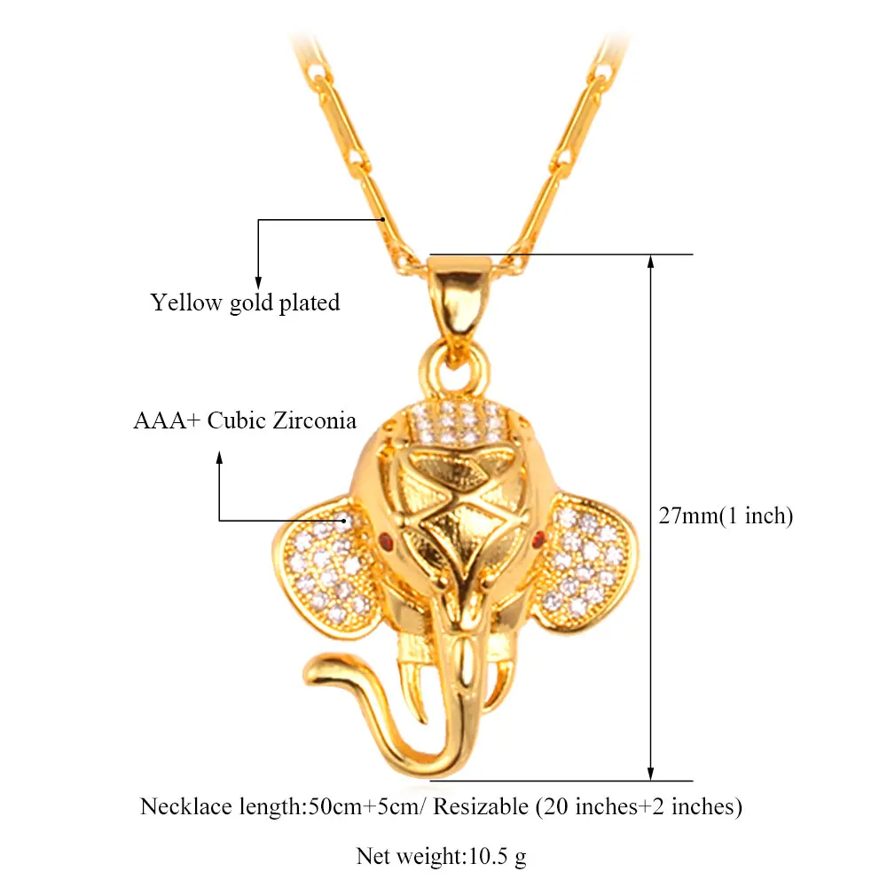 U7 Индийский Слон Кулон Ожерелье Ювелирные Изделия Позолоченная Животное