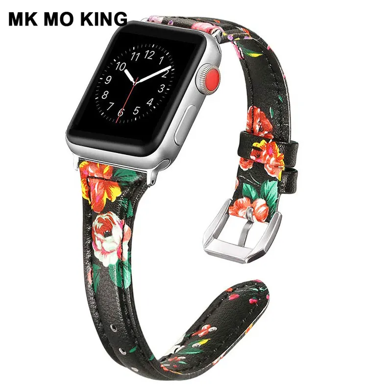 Модный кожаный ремешок с принтом для Apple Watch 1/2/3 серия 38 мм 40 42 44 iWatc